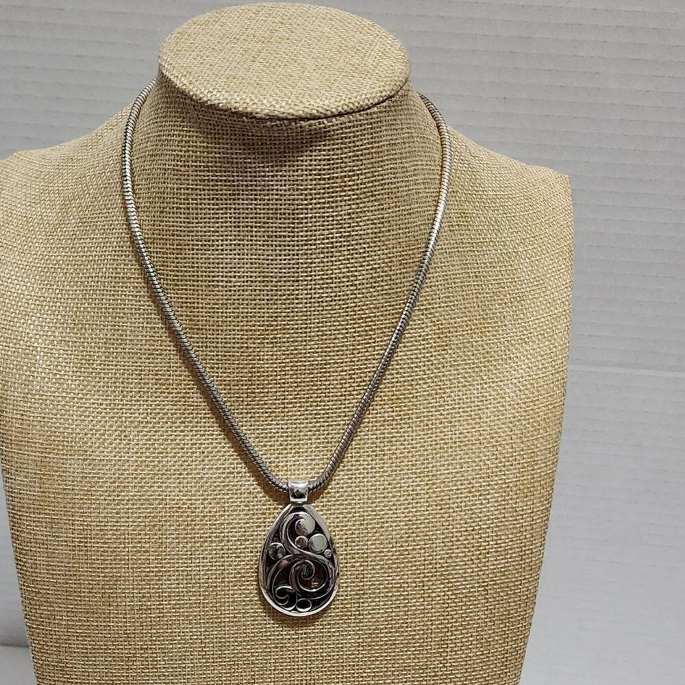 Brighton Contempo Silver plated Pendant Necklace Snake Chain Filigree Design - Picture 2 of 5